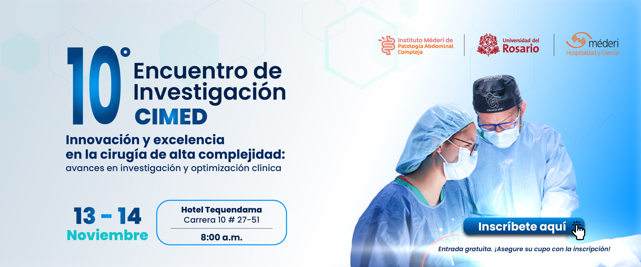 Afiche oficial del Décimo Encuentro de Investigación CIMED sobre innovación y excelencia en la cirugía de alta complejidad